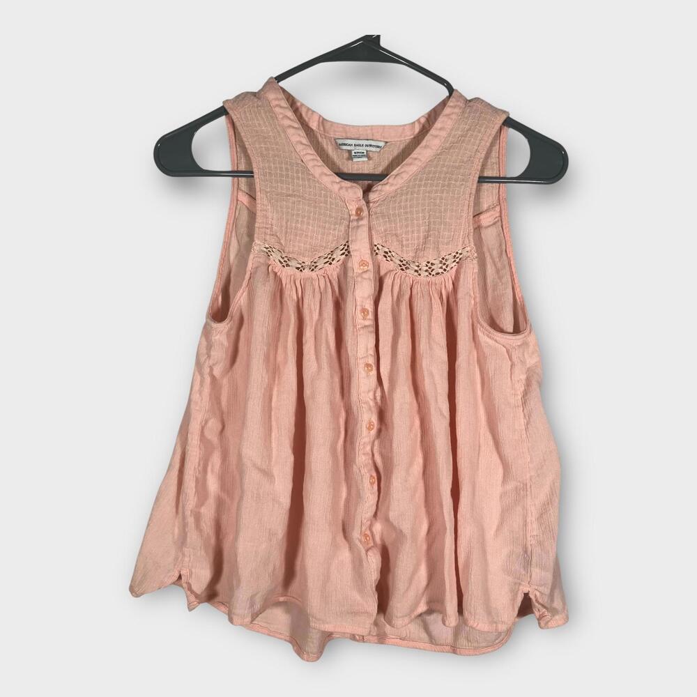 American Eagle Sleeveless Blouse Peach Button Up Women’s Size Small